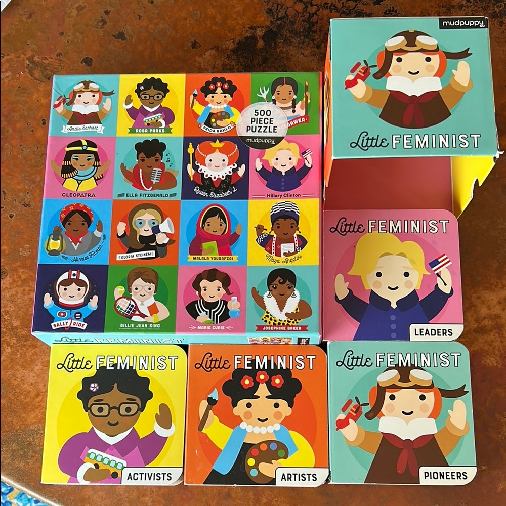 Set: Little Feminist puzzle (new) & 4 books on 16 amazing women leaders artists